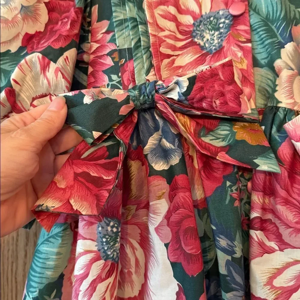 ANNE SAVOY Vintage 80s/90s Floral Cottagecore Dress Puff Sleeve Peter Pan Collar